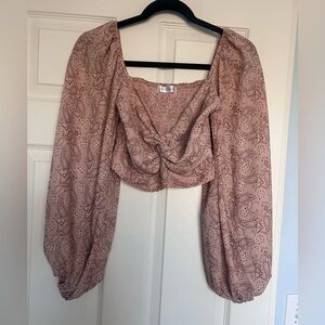 Vestique Blush Pink Paisley Smocked Twist-Front Crop Top